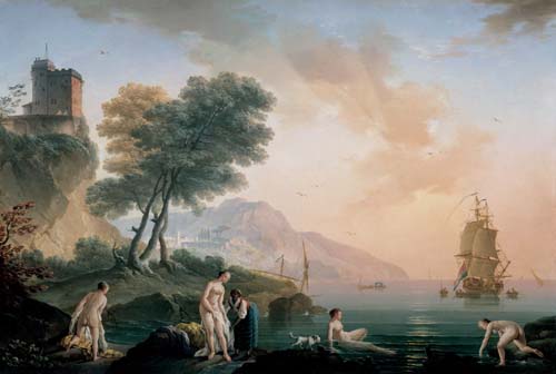 Claude Joseph Vernet (?), Badende Mädchen am Meeresufer, Öl/Lw, 49,8 x 73,8 cm, Residenzgalerie Salzburg Inv.Nr. 474
