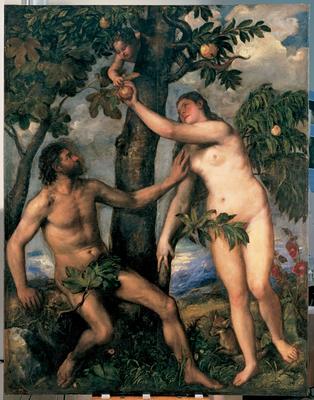 Tiziano Vecellio, genannt Tizian (um 1485/90-1576), Adam und Eva, um 1550, Leinwand, 240 x 186 cm, Madrid, Museo Nacional del Prado © MADRID, PHOTOGRAPHIC ARCHIVE, MUSEO NACIONAL DEL PRADO