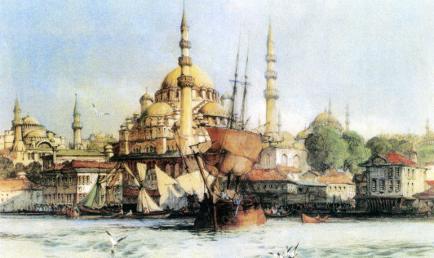 Konstantinopel. Moschee Yeni Jami und Hagia Sophia  John F. Lewis, Lithographie (nach einem Gemälde von Coke Smith), 1835, Privatbesitz, Graz