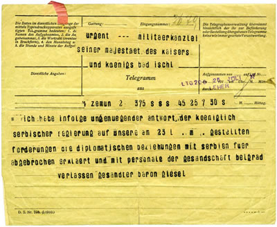 Telegramm von Wladimir Giesl von Giesingen