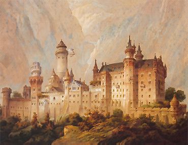 Idealentwurf zu Schloss Neuschwanstein. Gouache von Christian Jank, 1869.