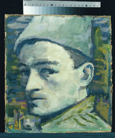 Selbstbildnis mit heller Mütze, 1908-09  Öl auf Karton, 32 x 28 cm  Privatbesitz