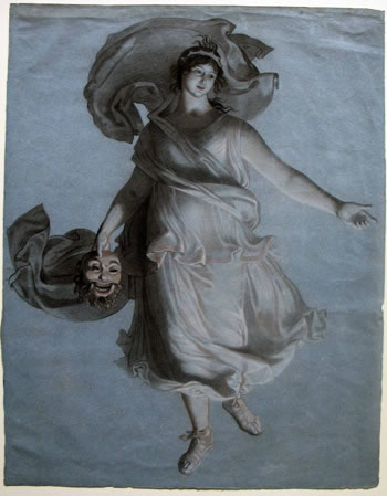 Wilhelm von Schadow, 1788 - 1862 Muse der Schauspielkunst, nach 1802 Pastell- und Kunstkreide in Rosé, Gelb und Weiß mit Rötel auf blauem Papier 