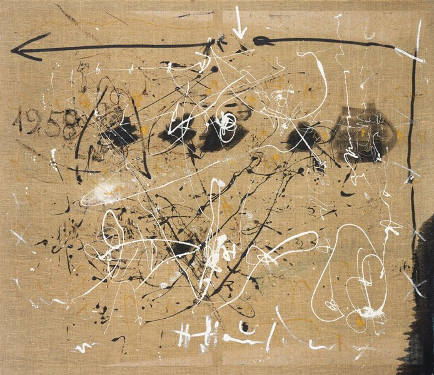 Hans Staudacher, O.T, Öl auf Jute, 1958, 85 x 160 cm 