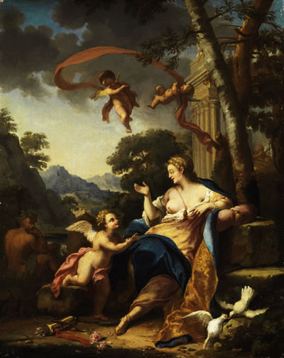 mythologische Szene „Amor und Venus“ eines Römischen Meisters um 1730 bei Roderich Pachmann