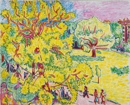 Hauptmann 1955. - Das Gemälde entstammt Hauptmanns besonders fruchtbarer Periode in den 1950er Jahren, in dem sich sein reifer Stil mit seinen klaren Konturen und leuchtenden Farben voll ausgeprägt hat.