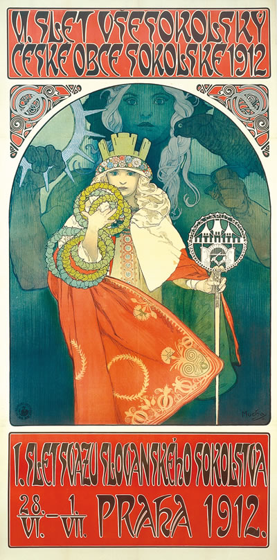 Alfons Mucha VI. Sokol Festival , 1912 Farblithografie 168 x 62 cm Moravská Galerie, Brünn © Mucha Trust 2009