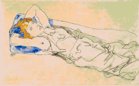 Egon Schiele „Auf einem blauen Polster 