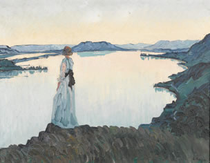Landschaft mit Frau am Bielersee Ernst Samuel Geigers „Abend“