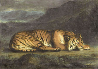 Eugène Delacroix zugeschriebene Gemälde „Liegender Tiger“ 