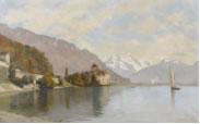 François Bocion „Le château Chillon vu du bord du lac“ 