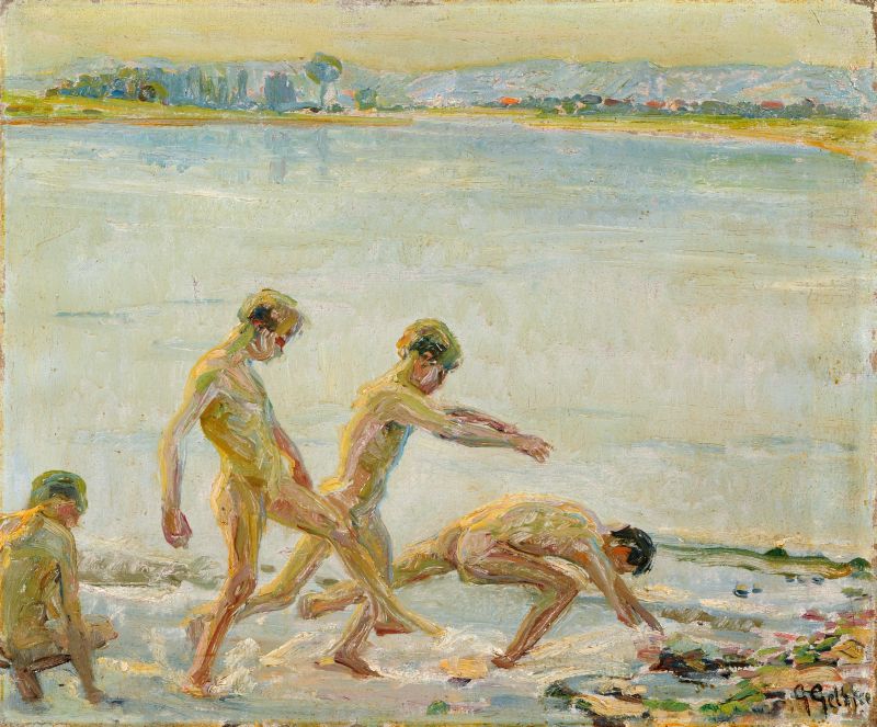 Georg Gelbke "Laufende Jungen am Wasser." 