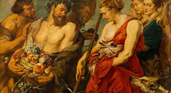 Rubens, Peter Paul (1577-1640) nach 18./19. Jh. Öl/Lw. Dianas Heimkehr von der Jagd. Um 1616. (Rest.). Die Jagdgöttin, die auch die Keuschheit symbolisiert, trifft auf das wilde Gefolge des Bacchus. 135 x 180 cm. Vergoldeter Prunkrahmen. Das originale Gemälde befindet sich in der Gemäldegalerie in Dresden. (e8238001)	Limit 10.000, - EURO