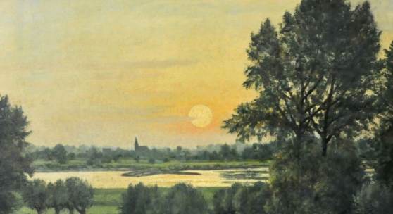CLARENBACH Max (1880-1952/Neuss-Wittlaer) "Sommer" Morgenstimmung mit aufgehender Sonne in einer Auenlandschaft am Niederrhein. Öl/Lwd. 60x67cm, sign. R Mindestpreis:	2.400 EUR