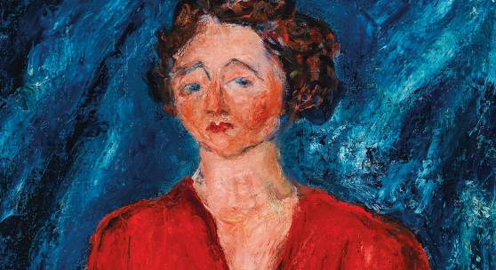 Chaim Soutine (1893 - 1943) La femme en rouge au fond bleu, 1928, Öl auf Leinwand, 75,5 x 54,9 cm, Schätzwert € 1.500.000 - 2.500.000 Auktion 24. November 2020