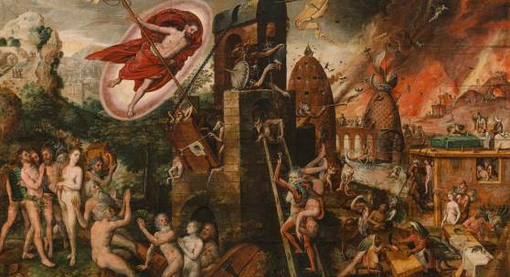 0025 Hieronymus Bosch Nachfolger  (Niederlande um 1450/60 - 1516 's-Hertogenbosch)  „Limbus – Abstieg Christi in die Unterwelt“ 16. Jahrhundert Öl auf Holz, parkettiert 96 x 132 cm  € 150.000 - 300.000