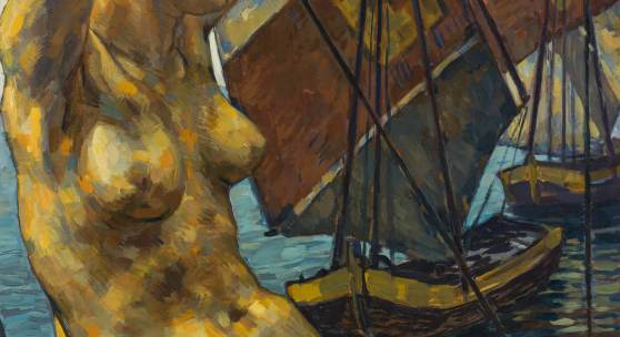 2141 Karl Sterrer*  (Wien 1885 - 1972 Wien)  „Mädchen mit Schiffen“ 1925 Öl auf Leinwand; gerahmt 130 x 90 cm Schätzpreis: € 28.000 - 56.000