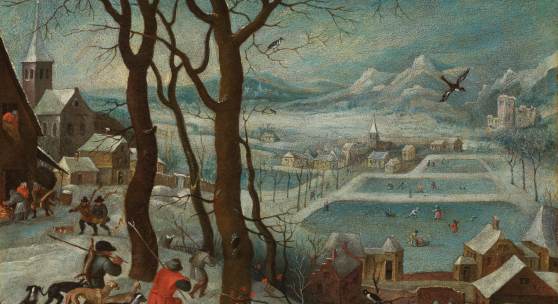 2011 Jan Brueghel der Jüngere  (Antwerpen 1601 - 1678 Antwerpen)  „Allegorie des Winters (Jäger im Schnee)“ Ende der 1620er Jahre Öl auf Kupfer; gerahmt 20,5 x 27,8 cm Schätzpreis: € 35.000 - 70.000