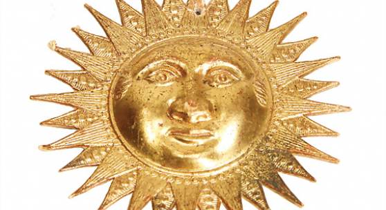 2707	Christbaumschmuck, Pappe geprägt, Sonne, Durchm. 8 cm, sehr guter Zust. 180 EUR