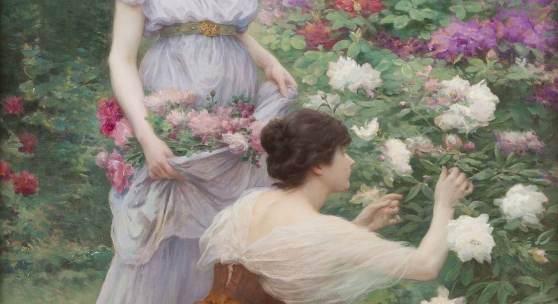 ALBERT LYNCH (1851-1912):  Zwei junge Frauen im Rosengarten, Öl auf Leinwand. 98,5 x 72 cm. Limit 30.000,- €