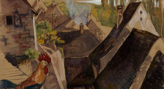 Mez, Alfred, 1885 - 1955 Blick über die Dächer von Breisach mit Blick auf die Rheinebene und die Vogesen, Ausrufpreis: € 250,-