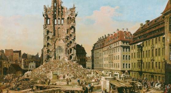 Canaletto. Bernardo Bellotto malt Europa  Bernardo Bellotto, Die Ruinen der Kreuzkirche, Dresden, um 1765/67, Leinwand, 84,5 × 107,3 cm  © 2013 Kunsthaus Zürich