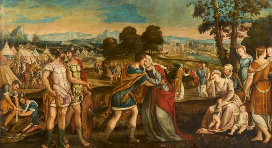 ntonio Palma (1515 – 1575/1585)Coriolanus umarmt seine Mutter vor den Toren Roms | Öl auf Leinwand | 180 x 298 cm Taxe: € 78.000 – 90.000