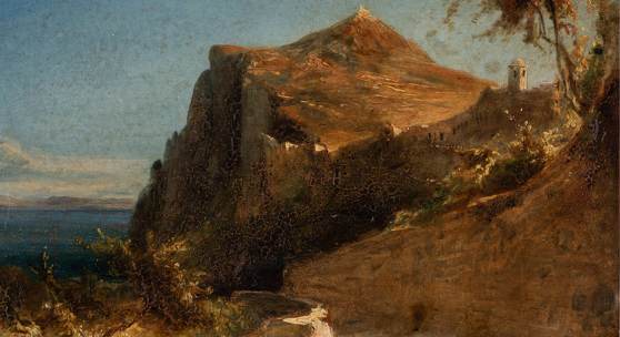 Carl Blechen, Tiberiusfelsen auf Capri, 1829, Öl auf Papier auf Karton, 20 x 29,2 cm © Akademie der Künste, Berlin, Kunstsammlung, KS-Blechen 304. Foto: Oliver Ziebe 