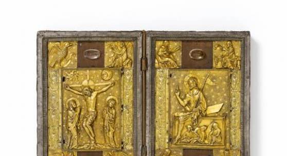 Diptychon Folge von zehn gotischen Relieftafeln Frankreich um 1410-20, adaptiert in einem barocken Diptychon Schätzpreis: 50.000 – 100.000 Euro, Ergebnis:  106.250 Euro