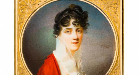 Domenico Bossi Adrienne Duval, née Seguin (1790–1860), in rotem Kleid und weisser Bluse mit Spitze, 1806
