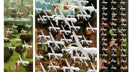 Ivica Capan (* 1966 Zagreb), Drohnen im Paradies. Die alltägliche Apokalypse, 2016, Fotomontage, pigment print on hahnemühle photorag baryta, © Ivica Capan