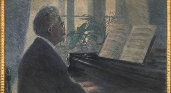 Egon Schiele (Tulln 1890 –1918 Wien) Leopold Czihaczek am Klavier, 1907, Öl auf Leinwand, 60,2 x 100,7 cm (mit Rahmen 65,4 x 105,5 x 3,0 cm), Privatsammlung, Dauerleihgabe im Leopold Museum