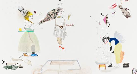 Nilbar Güres, Den Ball treffen, 2011 collage, watercolour, fabric, adhesive foil and coloured pencil on paper Courtesy: Galerie Martin Janda, Vienna & Rampa, Istanbul