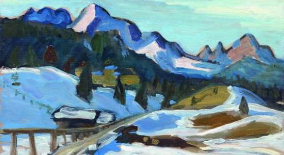 Gabriele Münter (1877 - 1962) Winter in Elmau, 1933, Öl/Sperrholz, 32,5 x 44 cm erzielter Preis € 329.700 Auktion 28. November 2013