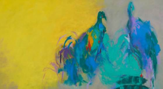 Huda al Saie Birds in Paradise Bahrain 120x120cm Acrylic on Canvas