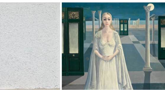 Illustrated from Left to Right: Robert Ryman, Contract, sold for $2.7 million; Paul Delvaux, L’Impératrice, sold for $1.2 million