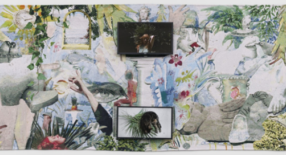 Laure Prouvost, Swallow me, From Flanders to Italy a tapestry, 2019 (Detail), Courtesy die Künstlerin und carlier | ge- bauer, Berlin, Madrid, © VG Bild-Kunst, 2022, Foto: Trevor Good