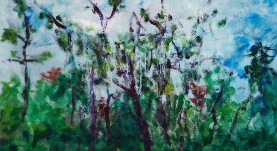 Ferdinand Melichar in seinen Malereien mit Wäldern und Feldern