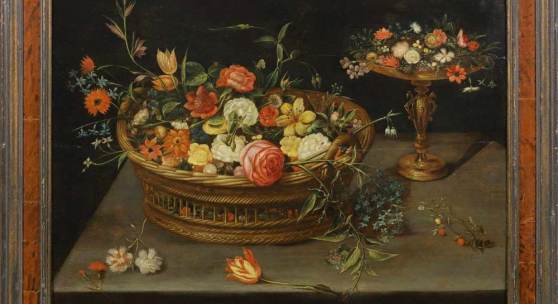 Jan Brueghel d. J (1601 Antwerpen - 1678 ebenda) Blumenkorb und Tazza auf einer Tischplatte, Mindestpreis:	75.000 EUR