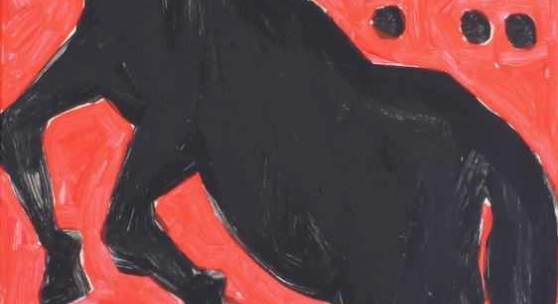 Penck, A.R. (1939 Dresden - 2017 Zürich, bedeutender zeitgenössischer Künstler und Vater der Neuen Wilden), 2 Gemälde, "Ohne Titel" - Faszination Pferdesport, Acryl auf Holz, Schwarz und Rot, jeweils 99 x 57.5 cm Mindestpreis:	38.000 EUR