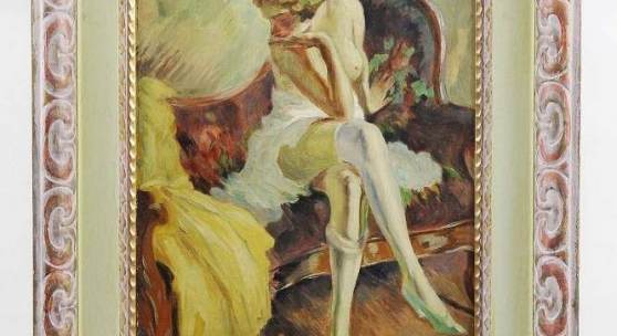 Cucuel, Edward (San Francisco 1875 - 1954 Pasadena) Gemälde "Das gelbe Kleid ?", Mindestpreis:	6.000 EUR