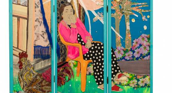 Małgorzata Mirga-Tas, Miri Daj, 2019, Acrylic and fabrics on wooden screen, 171 × 161 cm