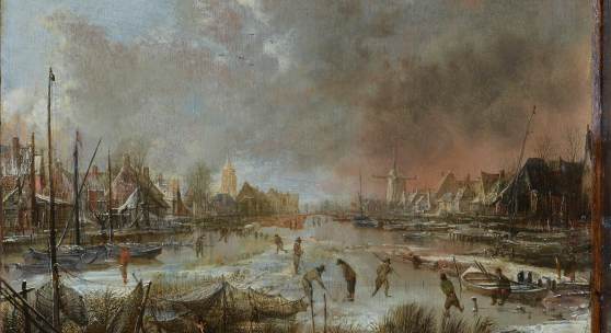 Aert van der Neer Winterlandschaft mit Feuersbrunst, um 1660 Öl auf Holz, 34 x 40,3 cm Privatsammlung