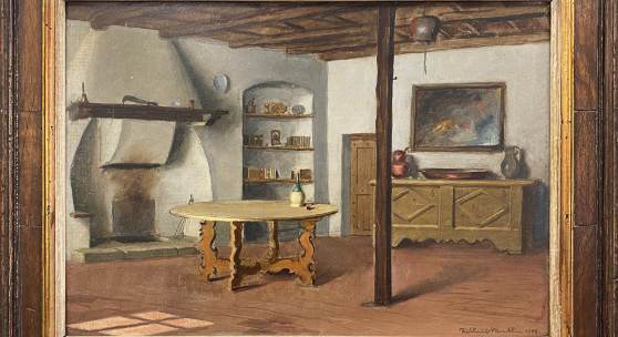 Niklaus Stoecklin (1896-1982) Ländliches Interieur, 1959, Oel auf Pavatex, 46,5 x 61,5 cm