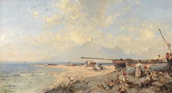  Franz Richard Unterberger (1838 - 1902) Castellmare Golfo di Napoli, 1876/77, Öl auf Leinwand, 75,5 x 144,5 cm € 40.000 - 60.000 