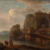 ASSELYN, JAN
1610 Dieppe - Amsterdam 1652 (zugesch.)
Flußlandschaft mit Reiter und Bauern
Öl auf Holzplatte, 31,5 cm x 36 cm, verso altes Wachssiegel (ungedeutet), im Bereich des
Himmels min. Retouchen, Rahmen.
Bevor sich Jan Asselyn nach 1645 in Amsterdam niederließ und kurz danach im Jahr 1652
starb, verbrachte er mehrere Jahre in Rom. Hieraus lassen sich seine ganz der
italienischen Natur entnommenen Landschaften erklären, die einen starken Einfluss von
Claude Lorain, Pieter van Laer und Jan Miel aufweisen.
Vergleichbare Arbeiten in: Steland-Stief, Anne: Jan Asselijn. Nach 1610 bis 1652.
Amsterdam, 1971.
Anne Steland-Stief, die das Gemälde in einer Lichtbildaufnahme gesehen hat, hält es
durchaus für möglich, dass sich es bei dem vorliegenden Gemälde um eine originale Arbeit
Jan Asselyn handelt, hält sich jedoch ein endgültige Beurteilung erst nach Sichtung des
Originals vor.