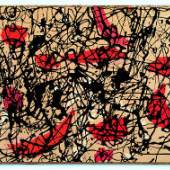 Jackson Pollock No. 7, 1950 Email auf brauner Malpappe, Papier auf Leinwand, montiert auf weißer Platte / Enamel on brown
card board, paper on canvas, mounted on a white plate 33 x 50 cm Foto: MUMOK
© VBK Wien, 2010
