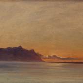 Friedrich Loos,  Sonnenuntergang am Meer,  um 1848,  Öl/Papier,  ca. 19 x 30 cm.  Foto: Galerie Decker