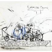 Stephen Cripps, Floating Fire Machine, 1975  Bleistift, schwarze und blaue Tinte, Kohle auf Papier 29,5 x 41,8 cm © The family of Stephen Cripps/Leeds Museums and Galleries (Henry Moore Institute Archive)