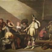 Kartenspielende Soldaten in einem Interieur. Um einen Tisch sind drei Soldaten und eine Frau versammelt. Unten links undeutliches Monogramm. Öl/Eiche. 45 x 49,5 cm (6211254)

Stilistisch steht das gut durchgeführte Soldateninterieur vergleichbaren Werken der Maler P. Codde, J.Duck, J.Olis und Simon Kick nahe, an denen sich der früh gestorbene Amsterdamer Genremaler orientierte. Auch der Figurenstil des Adriaen van Ostade floß in sein Werk ein, wie der stehende Mann ganz links vor Augen führt. Die nahezu monochrome Farbwahl und die bürgerlichen Figuren unterscheidet aber das Bild von Quasts derberen Bauernbildern. Drs. Fred G. Meijer, RKD, bestätigt Pieter Quast als Autor dieses charakteristischen Werks aus den 1630er Jahren. Rest. Provenienz: Berlin, Lepke, 1. April 1930, Lot-Nr. 112; Hamburg, Rudolph, 21. April 1952, Lot-Nr. 347.